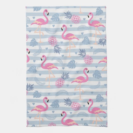 Whimsical Flamingo & Pineapple Pattern Theedoek (Verticaal)