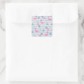 Whimsical Flamingo & Pineapple Pattern Vierkante Sticker (Tas)