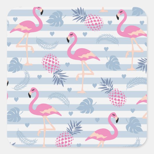 Whimsical Flamingo & Pineapple Pattern Vierkante Sticker (Voorkant)