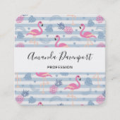 Whimsical Flamingo & Pineapple Pattern Vierkante Visitekaartje (Voorkant)