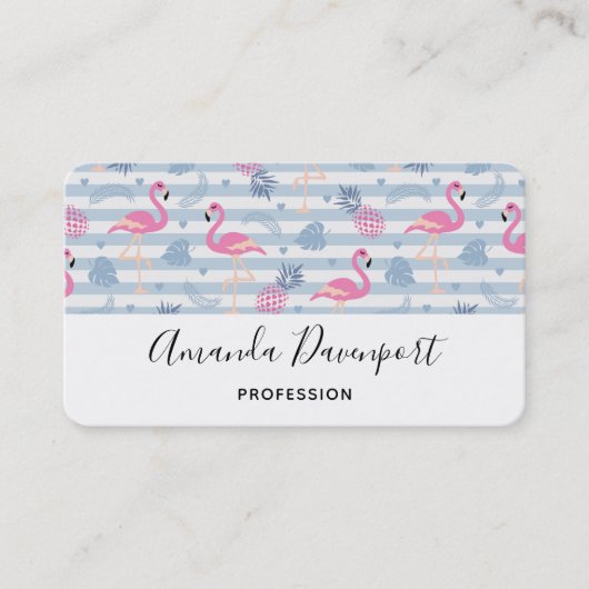 Whimsical Flamingo & Pineapple Pattern Visitekaartje (Voorkant)