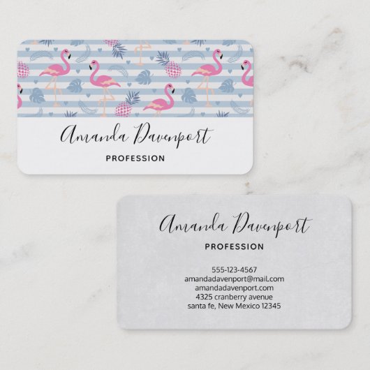 Whimsical Flamingo & Pineapple Pattern Visitekaartje (Voorkant / Achterkant)