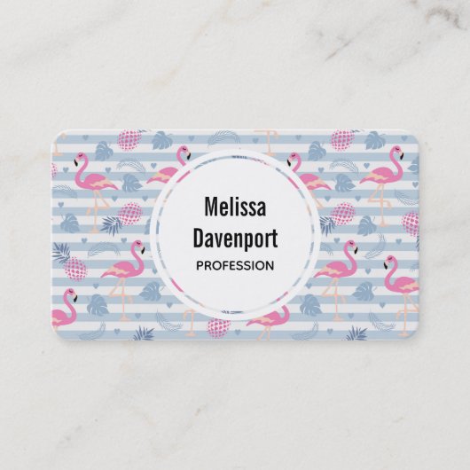Whimsical Flamingo & Pineapple Pattern Visitekaartje (Voorkant)