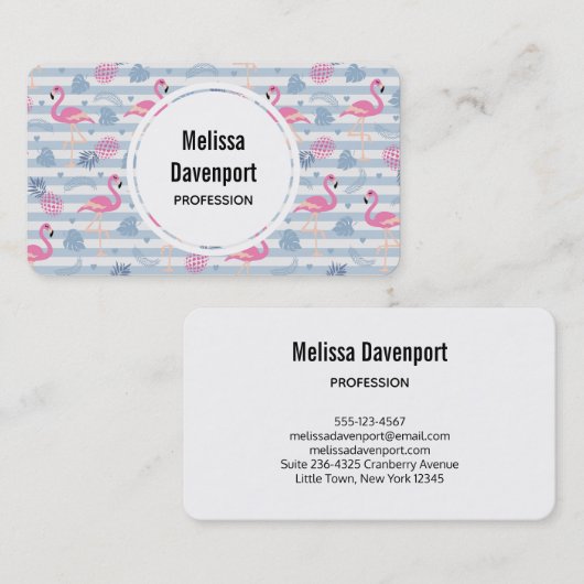 Whimsical Flamingo & Pineapple Pattern Visitekaartje (Voorkant / Achterkant)
