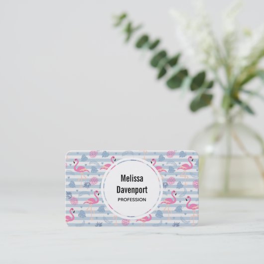Whimsical Flamingo & Pineapple Pattern Visitekaartje (Staand voorkant)