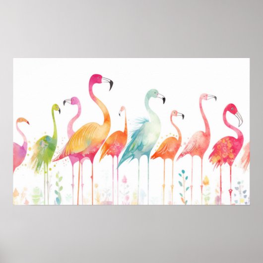 Whimsical Flamingo Vogelkussen Poster (Voorkant)