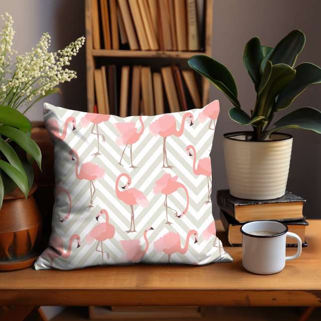 Whimsical Flamingo's en Chevrons Patroon Kussen (Creator heeft geüpload)