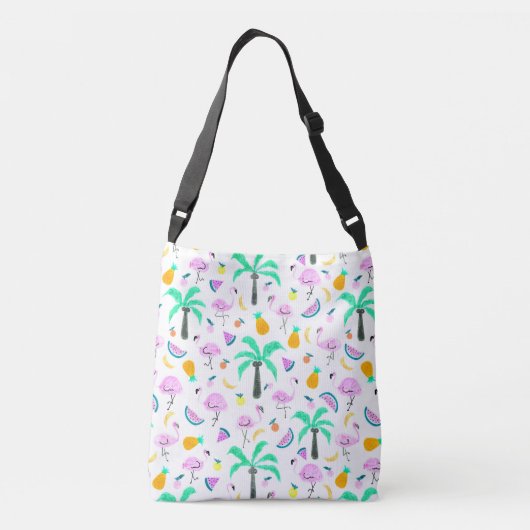 Whimsical Flamingo's en Vruchten Tropisch Patroon Crossbody Tas (Achterkant)