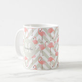 Whimsical Flamingos Patroon met Monogram Koffiemok (Voorkant links)