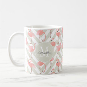 Whimsical Flamingos Patroon met Monogram Koffiemok