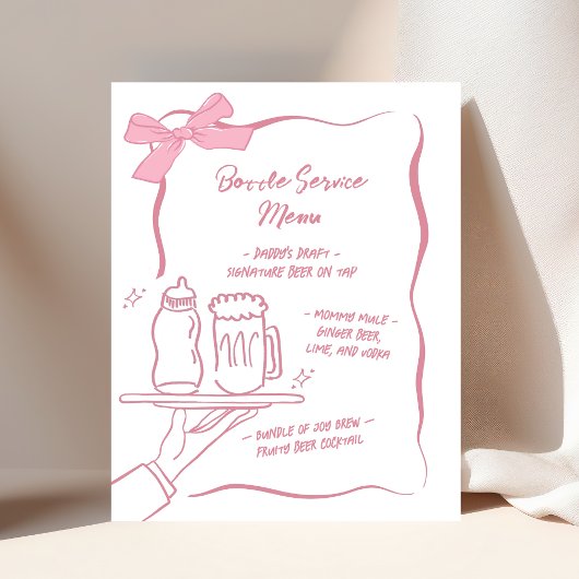 Whimsical Fles Service Baby Shower Bar Menu Bord Poster