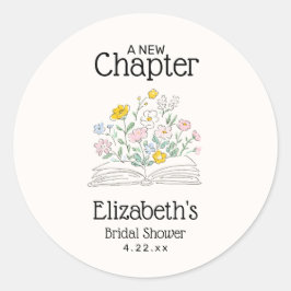 Whimsical Floral A New Chapter Bridal Shower  Ronde Sticker