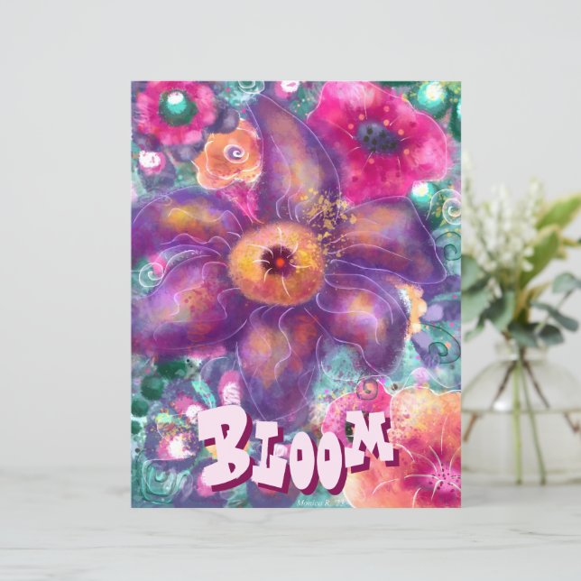 Whimsical Floral Abstract Art Teal Personalized  (Staand voorkant)
