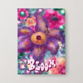 Whimsical Floral Abstract Art Teal Personalized Button (Voorkant)