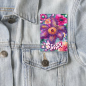 Whimsical Floral Abstract Art Teal Personalized  Button (Insitu)