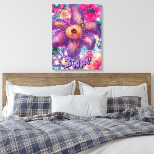Whimsical Floral Abstract Art Teal Personalized Canvas Afdruk (Insitu (Slaapkamer))