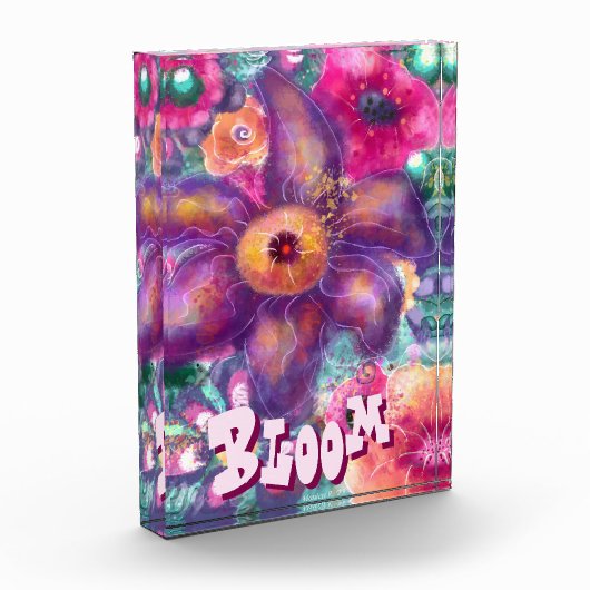 Whimsical Floral Abstract Art Teal Personalized Fotoblokken (Links)