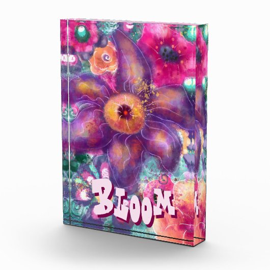 Whimsical Floral Abstract Art Teal Personalized Fotoblokken (Rechts)