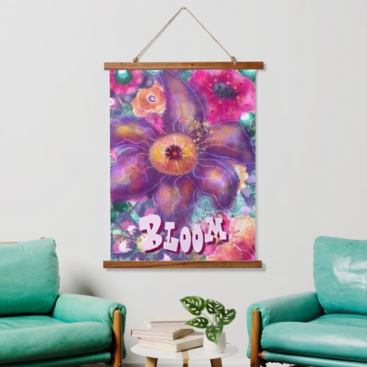 Whimsical Floral Abstract Art Teal Personalized Hangend Wandkleed (Woonkamer)