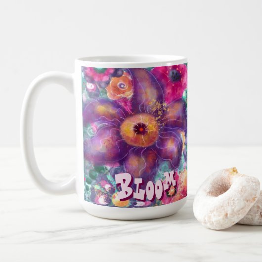 Whimsical Floral Abstract Art Teal Personalized  Koffiemok (Met donut)