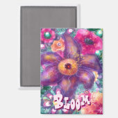 Whimsical Floral Abstract Art Teal Personalized  Magneet (Voorkant / Achterkant)