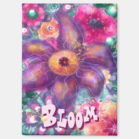 Whimsical Floral Abstract Art Teal Personalized  Magneet (Voorkant)