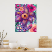 Whimsical Floral Abstract Art Teal Personalized Poster (Keuken)