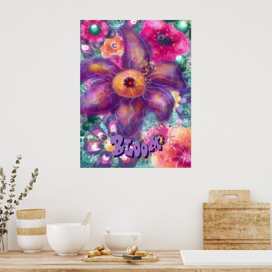 Whimsical Floral Abstract Art Teal Personalized Poster (Keuken)