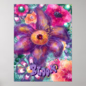 Whimsical Floral Abstract Art Teal Personalized Poster (Voorkant)