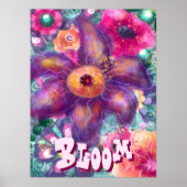 Whimsical Floral Abstract Art Teal Personalized Poster (Voorkant)