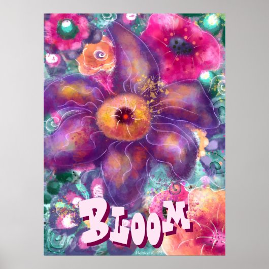 Whimsical Floral Abstract Art Teal Personalized Poster (Voorkant)