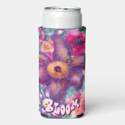 Whimsical Floral Abstract Art Teal Personalized  Seltzer Blikjeskoeler (Seltzer Achterkant)