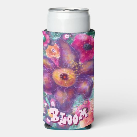 Whimsical Floral Abstract Art Teal Personalized Seltzer Blikjeskoeler (Seltzer Voorkant)
