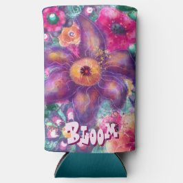Whimsical Floral Abstract Art Teal Personalized  Seltzer Blikjeskoeler