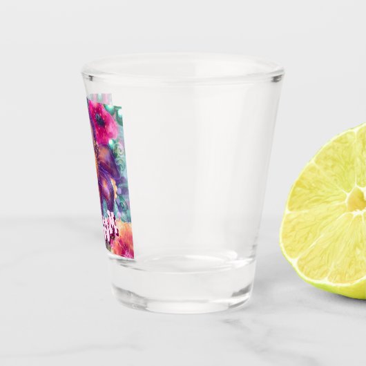 Whimsical Floral Abstract Art Teal Personalized  Shot Glas (Rechts)