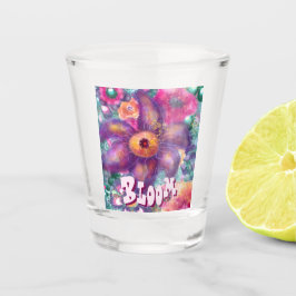 Whimsical Floral Abstract Art Teal Personalized  Shot Glas