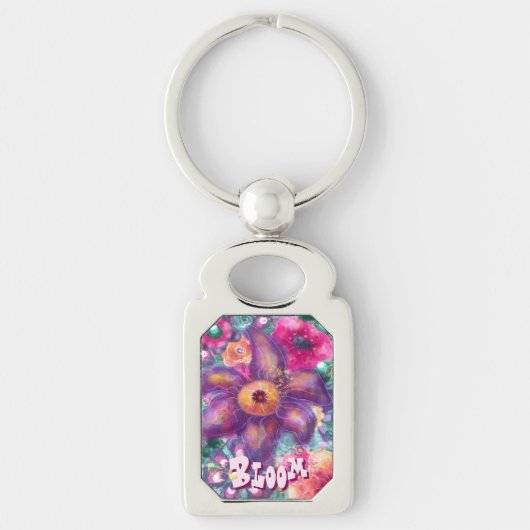 Whimsical Floral Abstract Art Teal Personalized  Sleutelhanger (Voorkant)