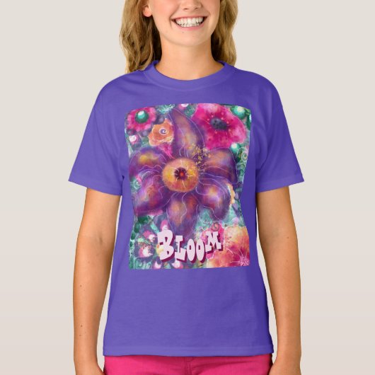 Whimsical Floral Abstract Art Teal Personalized  T-shirt (Voorkant)