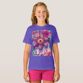 Whimsical Floral Abstract Art Teal Personalized  T-shirt (Voorkant volledig)