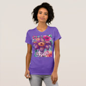 Whimsical Floral Abstract Art Teal Personalized  T-shirt (Voorkant volledig)
