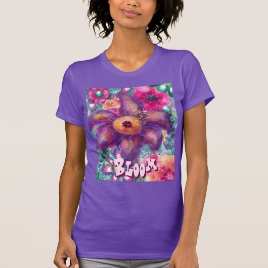 Whimsical Floral Abstract Art Teal Personalized  T-shirt (Voorkant)