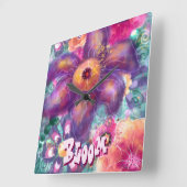 Whimsical Floral Abstract Art Teal Personalized  Vierkante Klok (Hoek)