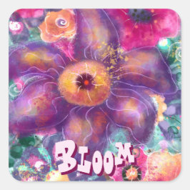 Whimsical Floral Abstract Art Teal Personalized  Vierkante Sticker