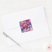 Whimsical Floral Abstract Art Teal Personalized  Vierkante Sticker (Envelop)
