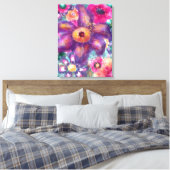 Whimsical Floral Abstract Art Teal Purple Pink Canvas Afdruk (Insitu (Slaapkamer))