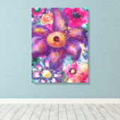 Whimsical Floral Abstract Art Teal Purple Pink Canvas Afdruk (Insitu (Houten vloer))