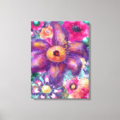 Whimsical Floral Abstract Art Teal Purple Pink Canvas Afdruk (Voorkant)