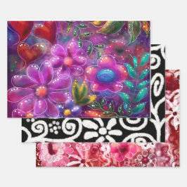 Whimsical Floral Abstract Flower Flowers Inpakpapier Vel