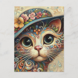 Whimsical Floral Abstract Kitty Cat met Pet Briefkaart