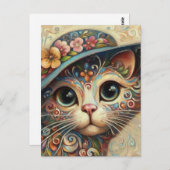 Whimsical Floral Abstract Kitty Cat met Pet Briefkaart (Voorkant / Achterkant)